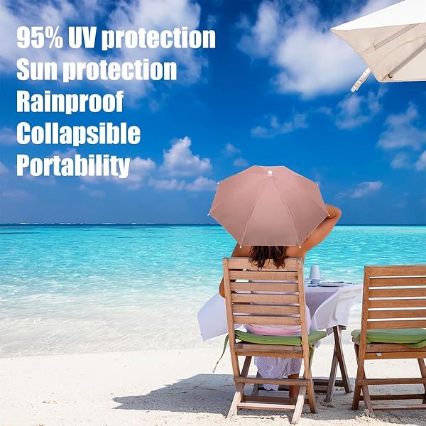 Générique Chapeau parapluie pliable de 70 cm, grand chapeau de soleil avec bandeau élastique, casquette portable pour la pêche, le jardinage, le golf, la randonnée, la plage - 5