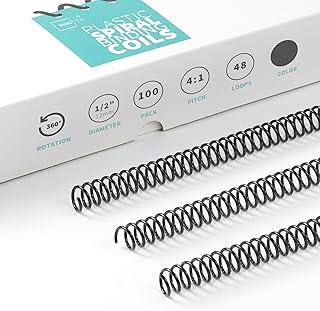 Binditek 100 Pack Plastic Spiral Binding Coils, 12mm(1/2"), 90 Sheet Capacity, 4:1 Pitch, Black, 48Loops, for Letter Size, for Students and Coworkers