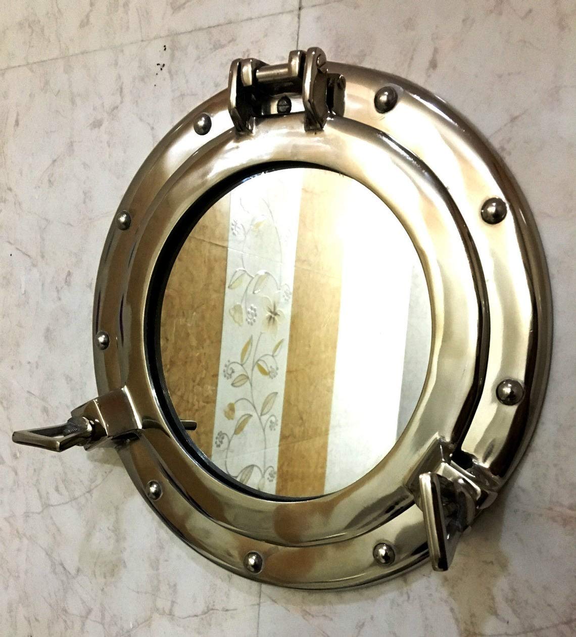 Marine Nautical Store Shiny Silver 11.5" Mirror Porthole Window Aluminium Porthole Wall Hanging Nautical Home Decor