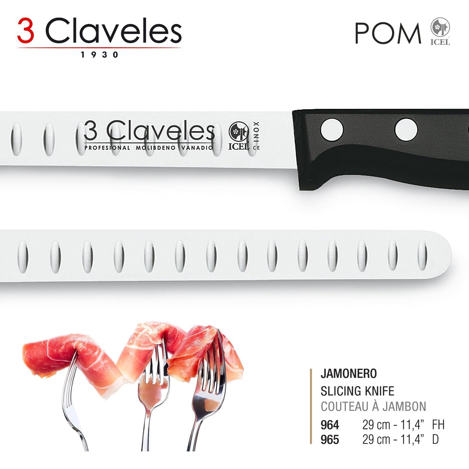 Juego Profesional de Soporte Jamonero Plegable en Acero Inoxidable y Cuchillos 3 Claveles, Funda y Chaira (TC01737K2)