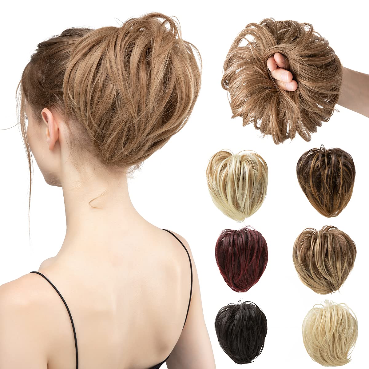 Piezas de Pelo de Moño Para mujer Moños de pelo liso, pieza de cabello sintético, moño desordenado, Scrunchies con banda de goma elástica, extensión de moño Updo, postizos de cola de caballo for mujer