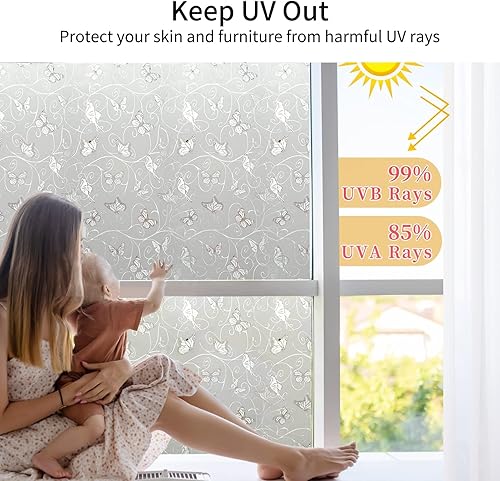 Miniatura 3 de DKTIE Película decorativa para ventana de adherencia estática con herramientas de instalación, película de privacidad no adhesiva, película de