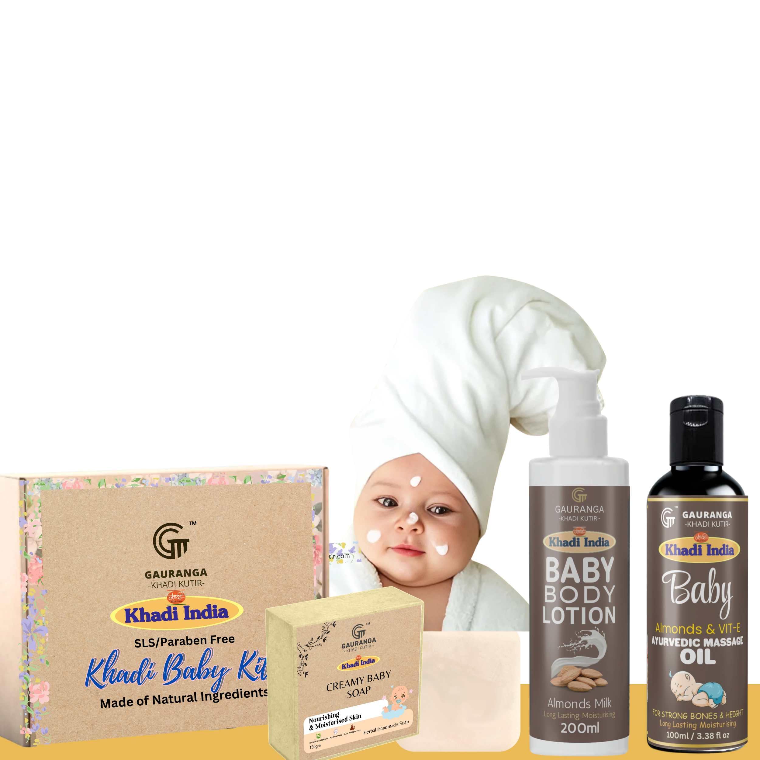 Khadi Baby Care Kit with Almond Milk Body Glow Lotion, Massage Oil for strong bone and musscles, Creamy Soap, Natural Ingredients-picture-21