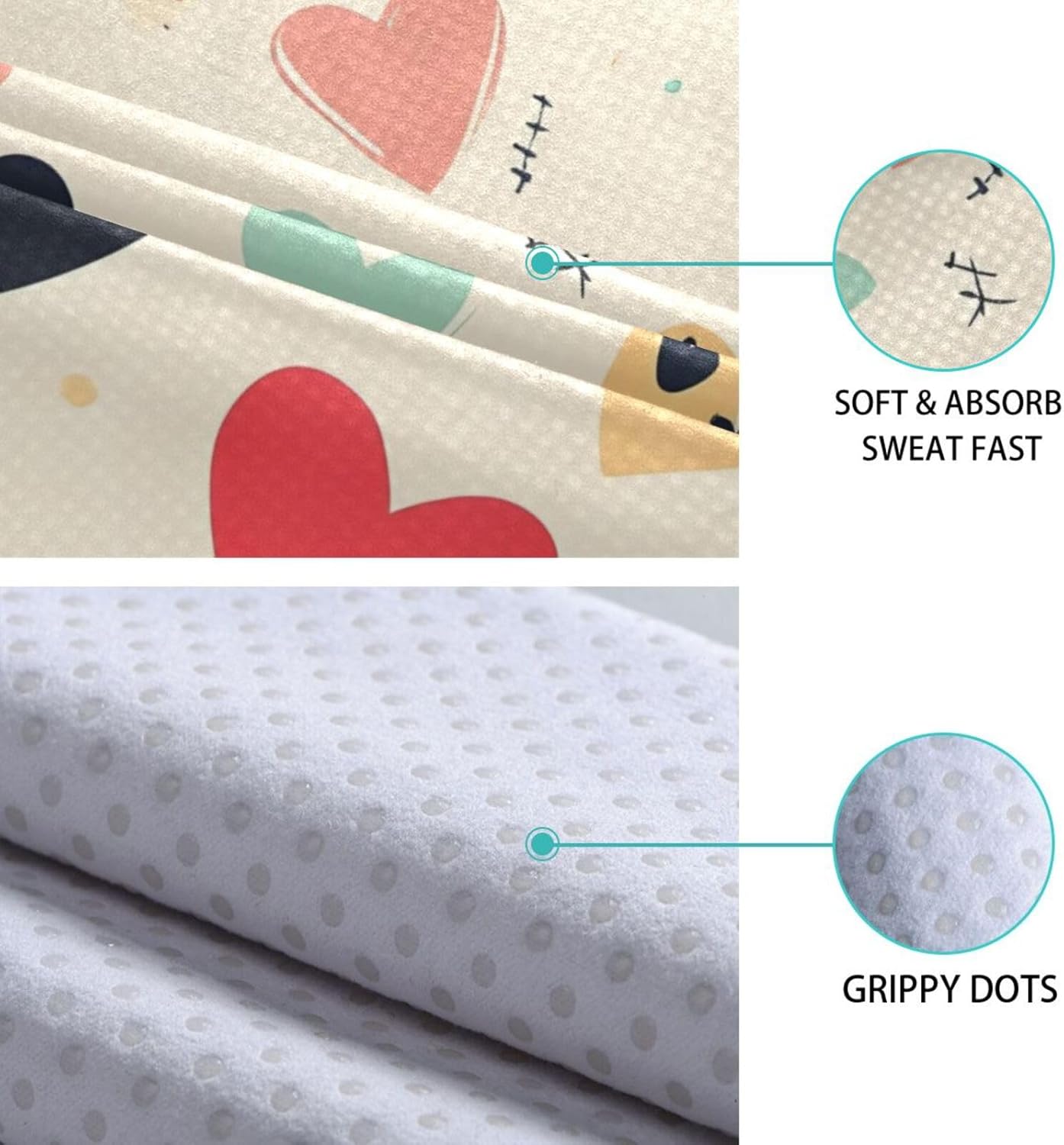 Hot Yoga Towel Love Colorful – Stylish, Non-Slip, Grip Dots, Super Absorbent, 27" x 73" - Yoga Mat Towels for Exercise, Fitness