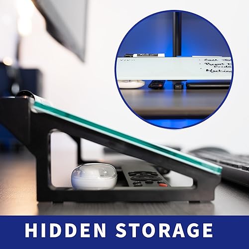 Miniatura 6 de VIVO DESK-WB16D - Pizarra blanca de escritorio de cristal de 16 x 7 pulgadas con ranura para marcador y almacenamiento abierto, superficie blanca