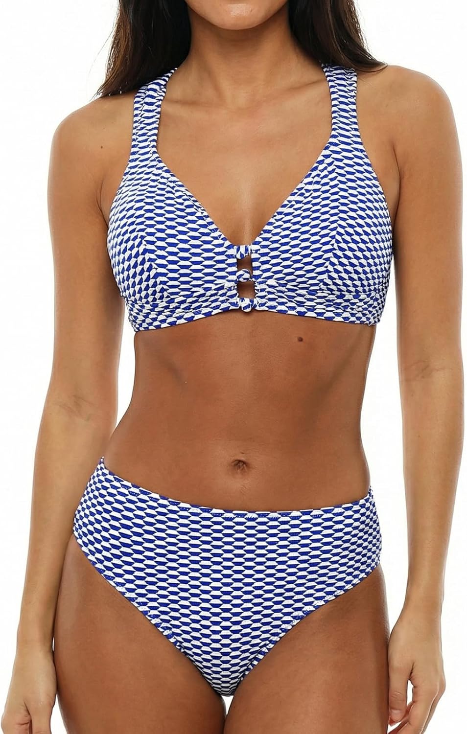 CUPSHE Women's Bikini Sets Two Piece Swimsuit Textured Mid Rise Crisscross Back Self Tie Molded Cup