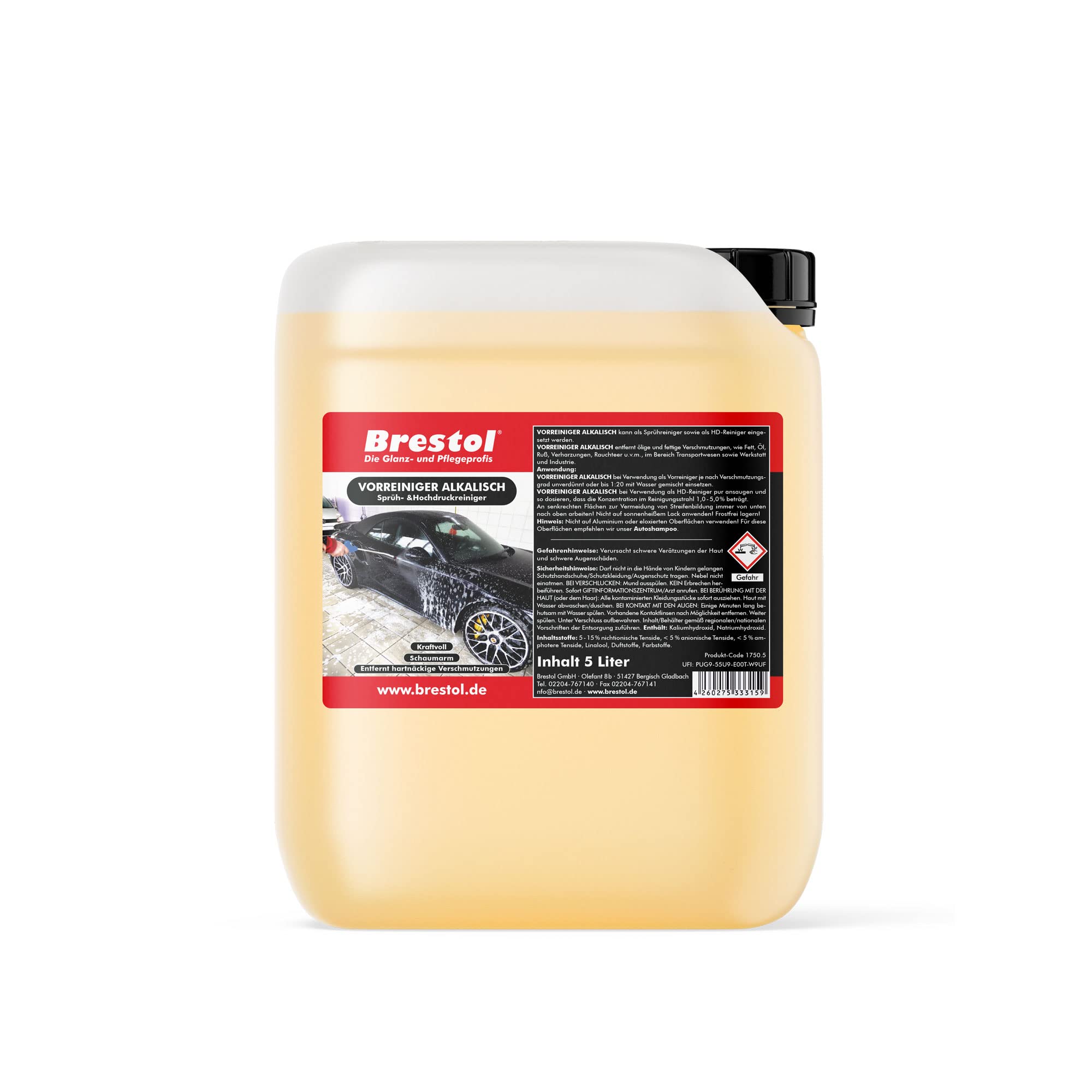 Brestol Autoshampoo Power 5 Liter Konzentrat - für Hochdruckgeräte & zur Autovorwäsche in Auto-Waschanlagen & Waschstrassen