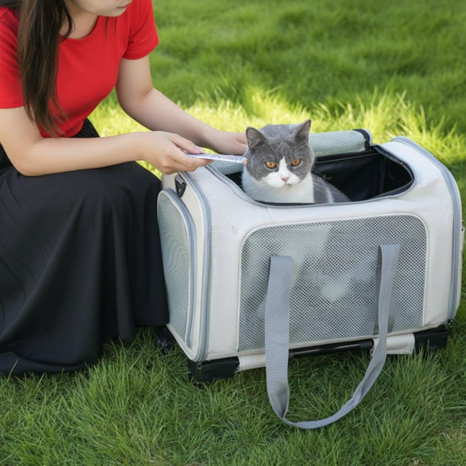 predolo Transportín Plegable con Malla Portátil Transportín Plegable Asa Doble Bolsa Bolsa para Mascotas para Viaje, S