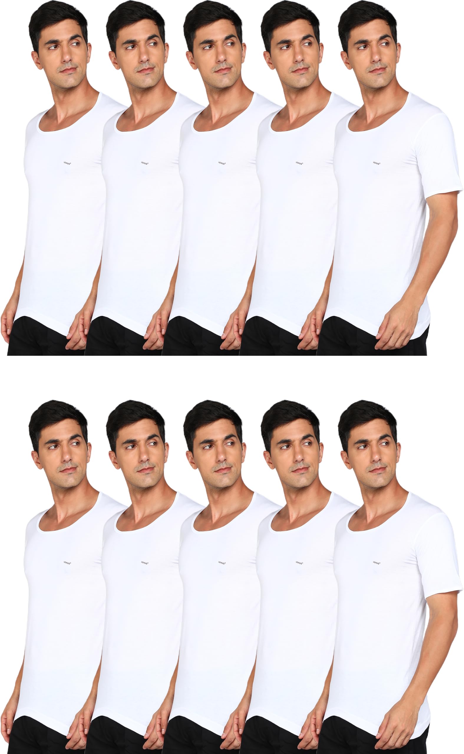lux venus Men's Round Neck Half Sleeve Cotton Vest (Pack of 10)-picture-27
