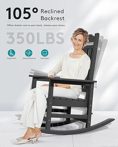 Vista 12 de SERWALL Mecedora de gran tamaño para exteriores, silla mecedora al aire libre de HDPE, azul