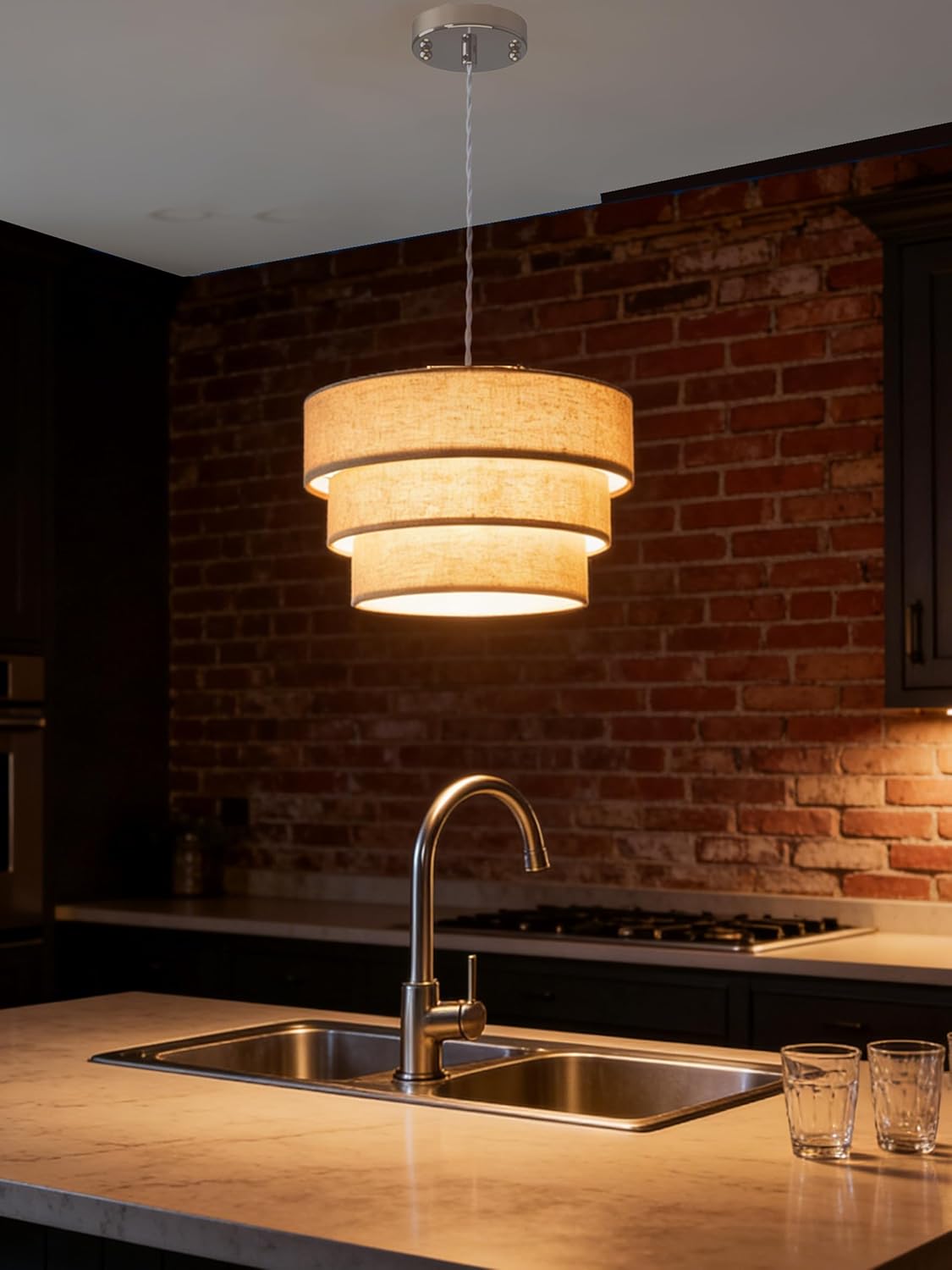 13.4'' 3-Tier Linen Drum Large E26 lamp Shade Chandelier, Modern Ceiling Pendant Lights Fixture, Hanging Lamp Shade for Pendant Lights/Hanging Lamp/arched floor lamp Floor lamp/arc Table lamp