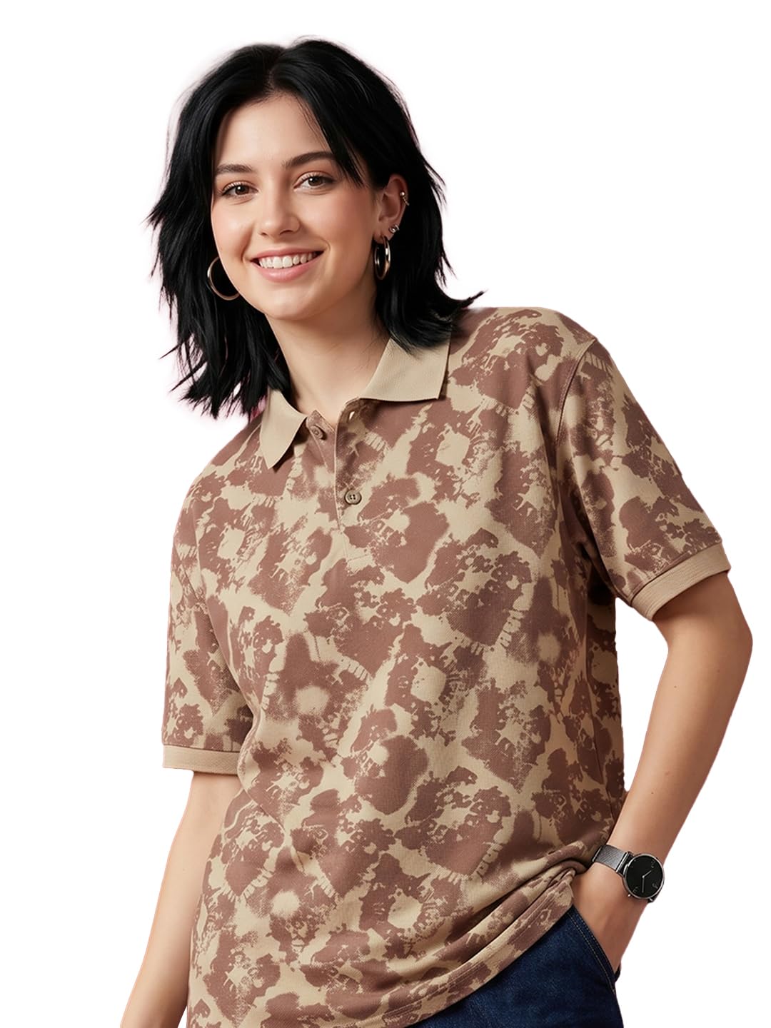 Women Printed Polo Neck Half Sleeve Tshirt-picture-33