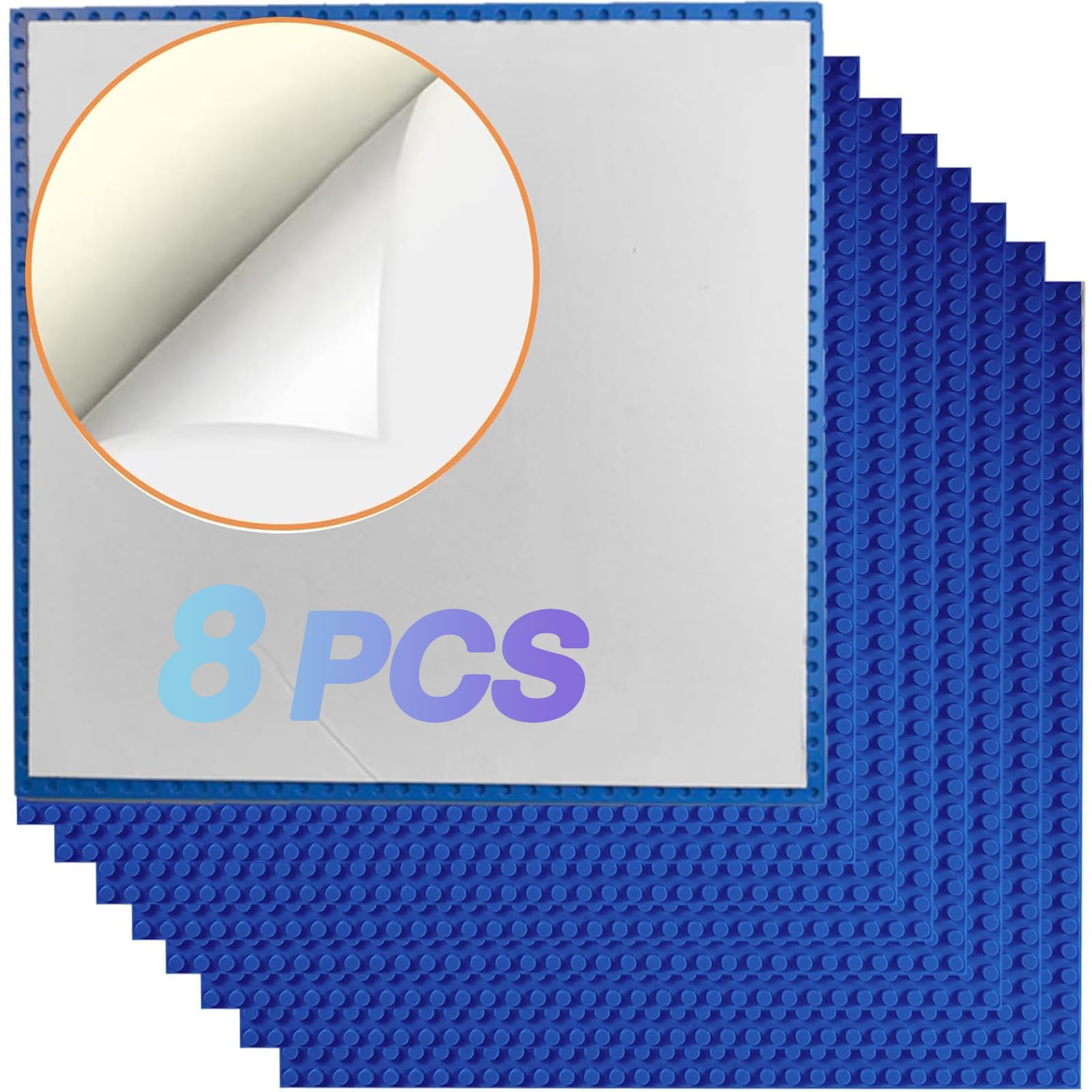 JNZong 8 Pack Peel and Stick Baseplates, Stickers Baseplates, Compatible with All Major Brands - 10 inch x 10 inch (8 Blue)