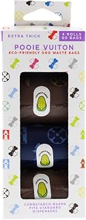 Green Pet Bonejour Dog Waste Bags - 240 Count - Biodegradable Cornstarch Material - Fit All Standard Dispensers - Signature Pooie Vuiton Print