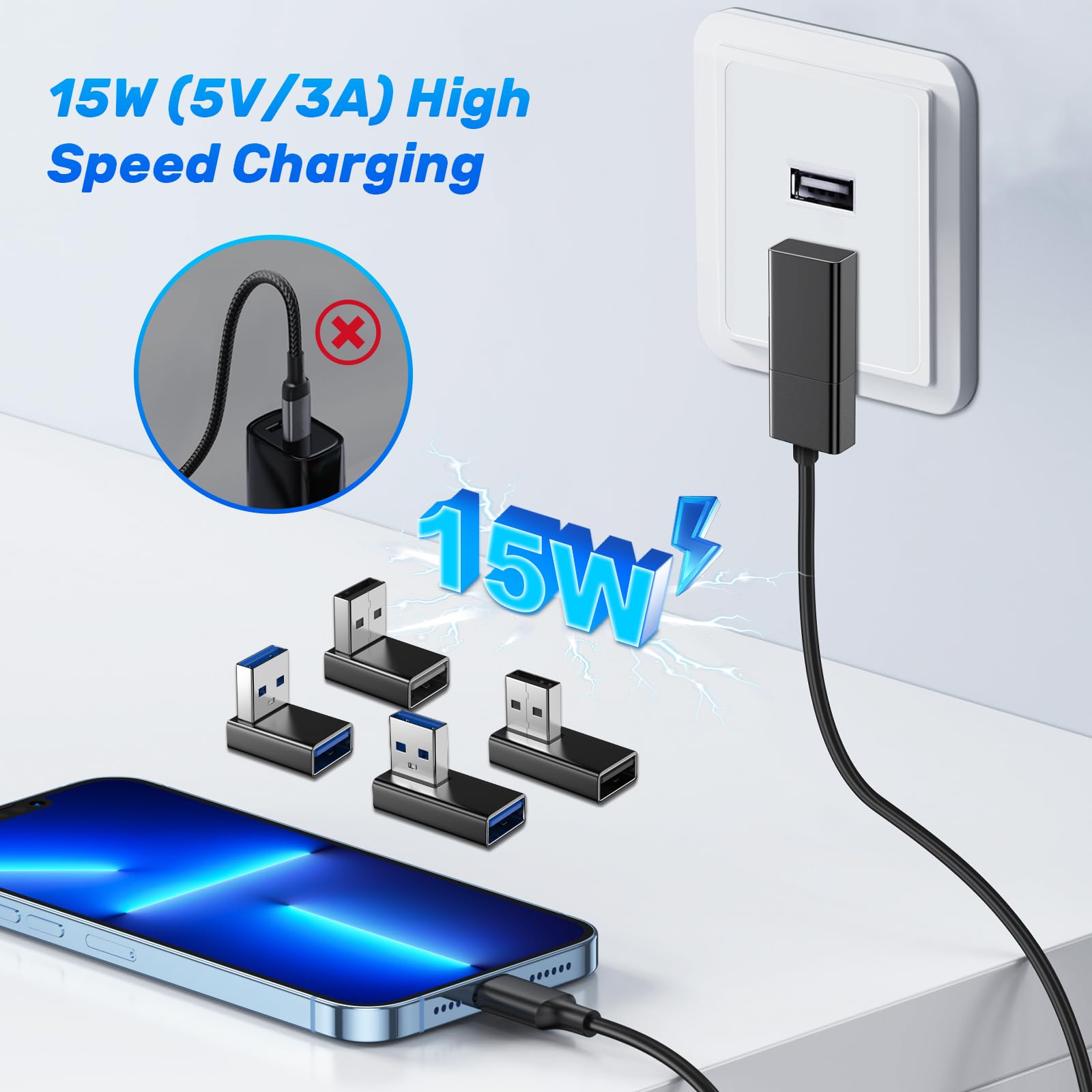 USB 90 Grad Winkelstecker, 4 Stück Adapter mit USB3.0, für Datenübertragung Kompatibel mit PC, Laptop, Powerbank und die meisten USB-Geräte