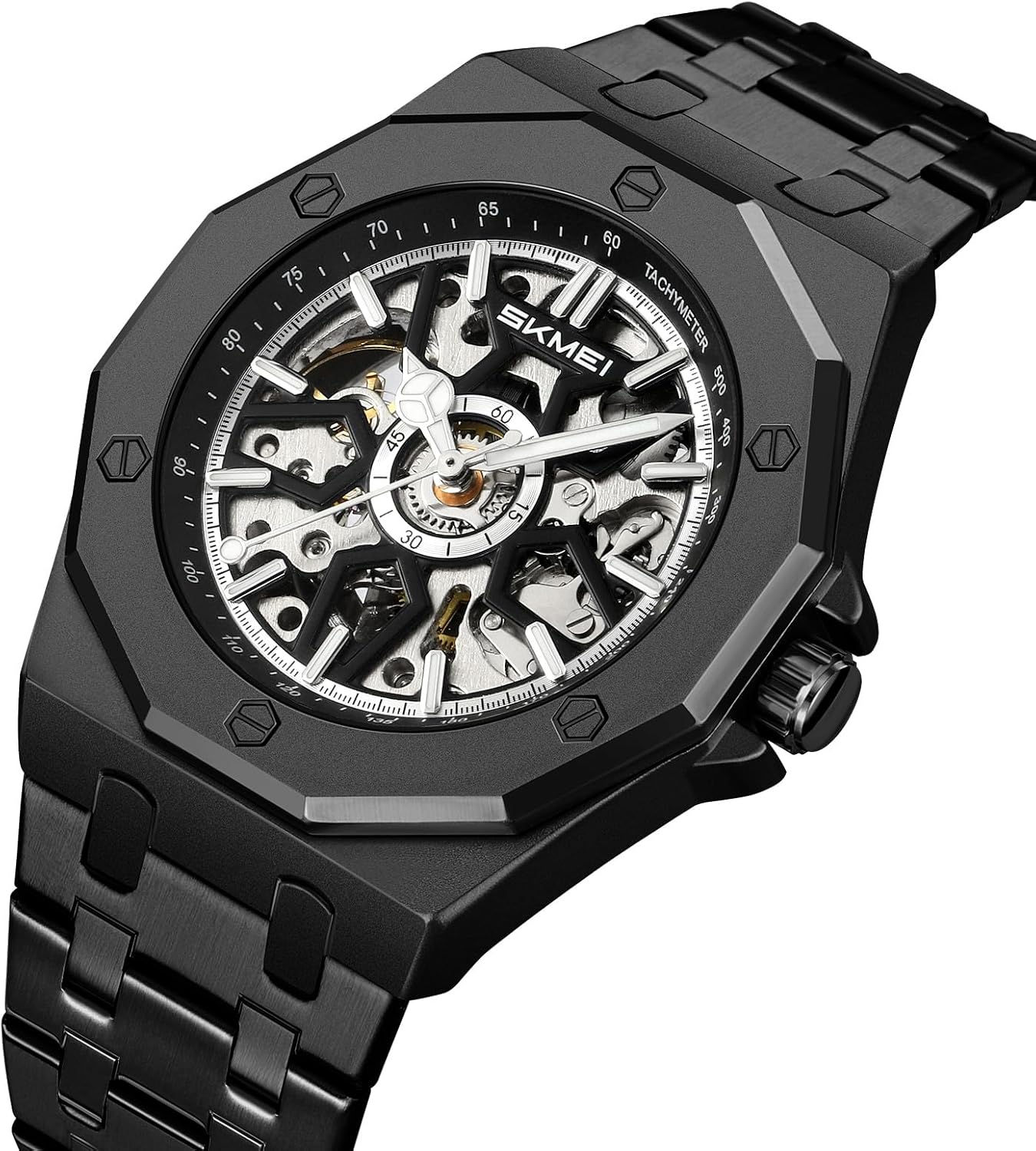 SKMEI M036 Automatic Mechanical Skeleton Watch, angled view