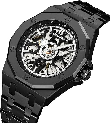 SKMEI Automatic Mechanical Watch for Men Womens Skeleton Watch Stylish Waterproof Business Analog Wristwatch