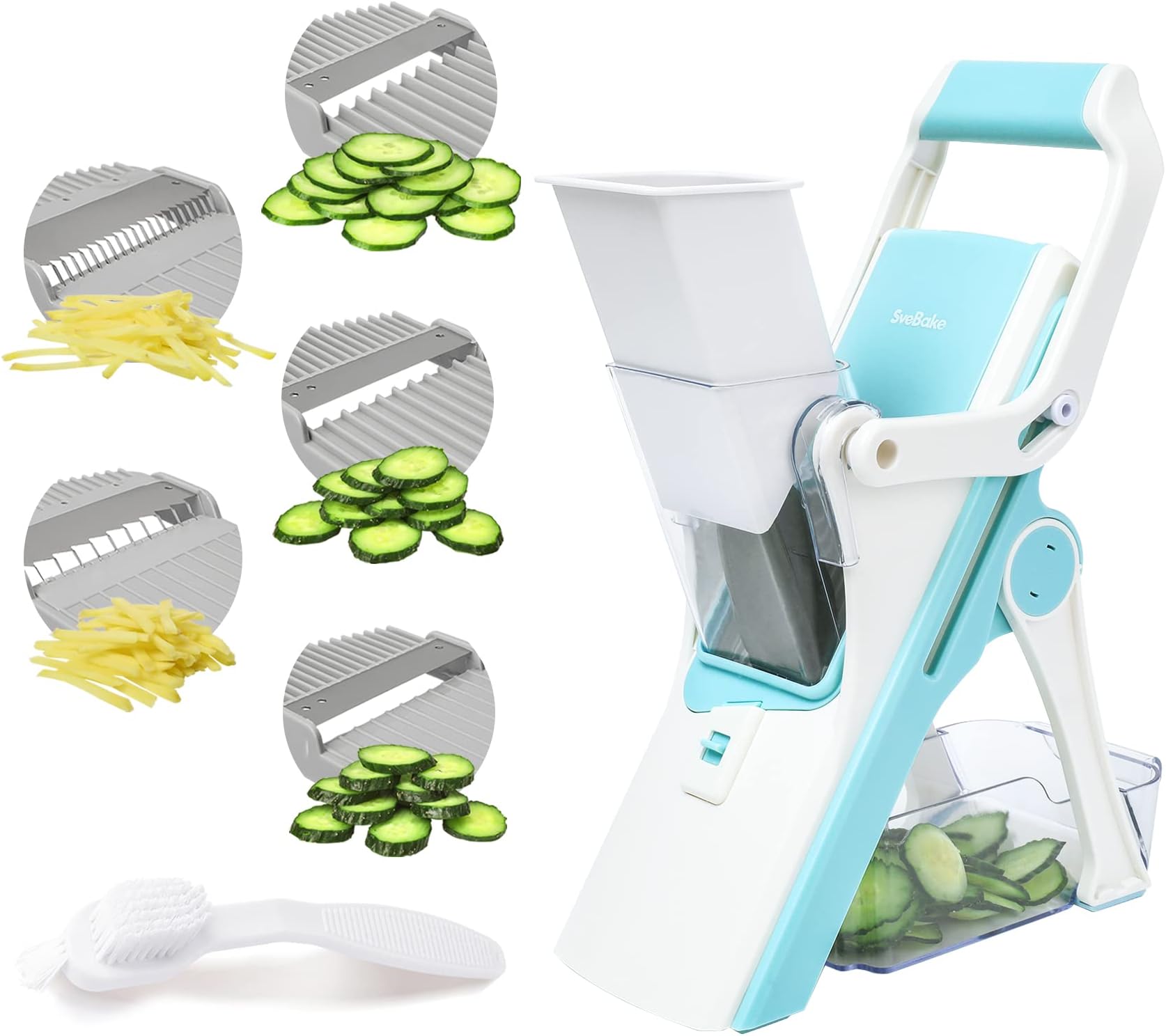 SveBake Safe Vegetable Mandoline Slicer for Kitchen Professional, Mandolin Food Cutter with 5 Multi Blades, Prefect for Slice, Julienne, Matchstick, Dice | Aqua