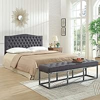 Vista 85 de 24KF Cabecera tapizada con terciopelo con diseño de botones capitoné, tamaño King/California King, cómoda, a la moda, acolchada, color gris