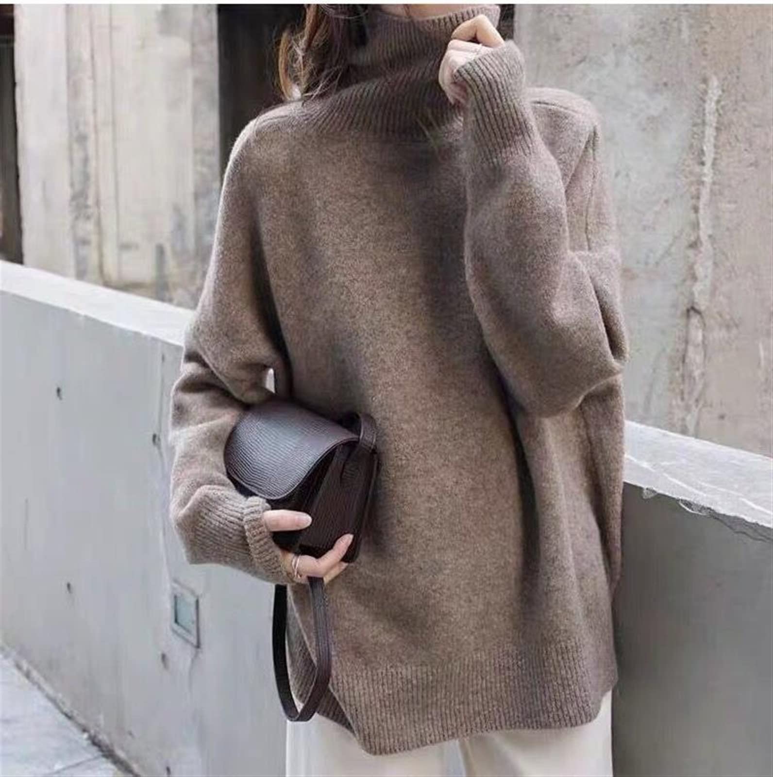 Générique Pull à Col Roulé Ample pour Femme, Vêtement en Maille Décontracté pour Lautomne Et Lhiver, Chaud Et Coupe-Vent, Style Coréen Décontracté (Camel One Size)