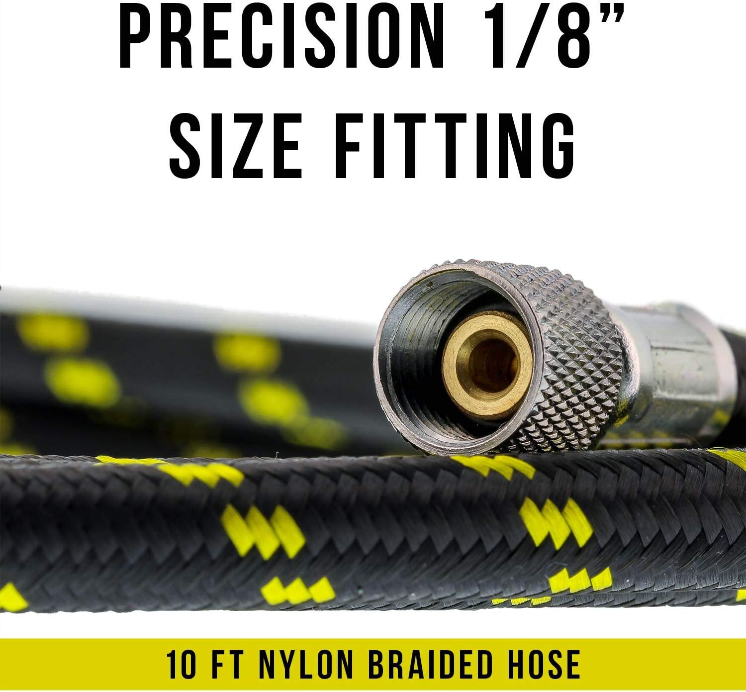 Master Airbrush Premium 10 Foot Nylon Braided Airbrush Hose with Inline Moisture Trap Filter - 1/8" BSP Air Brush Adapter Fitting Connectors on Both Ends (Hose color may vary)