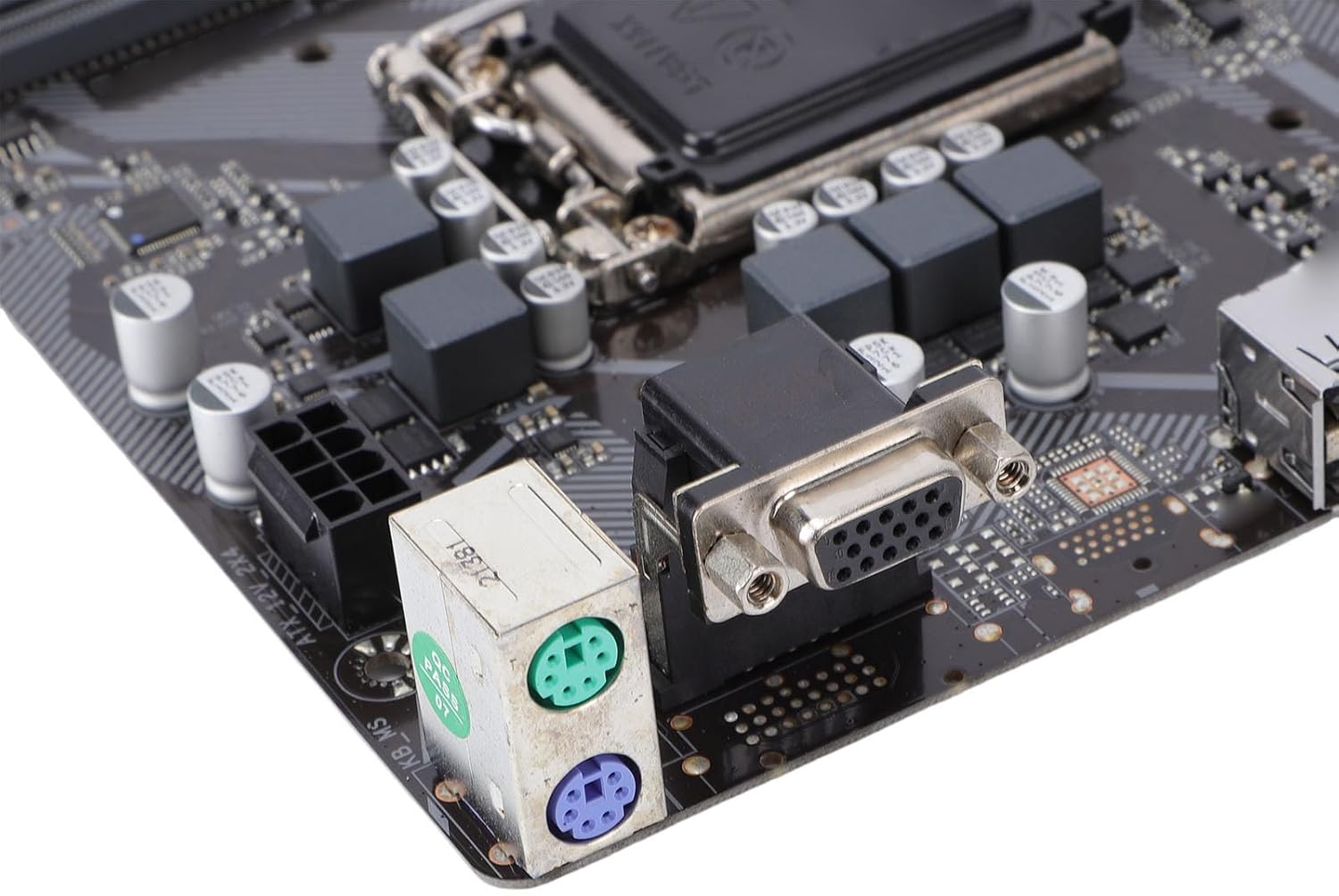 Close-up of PS/2 ports and VGA port on ciciglow H410 Motherboard