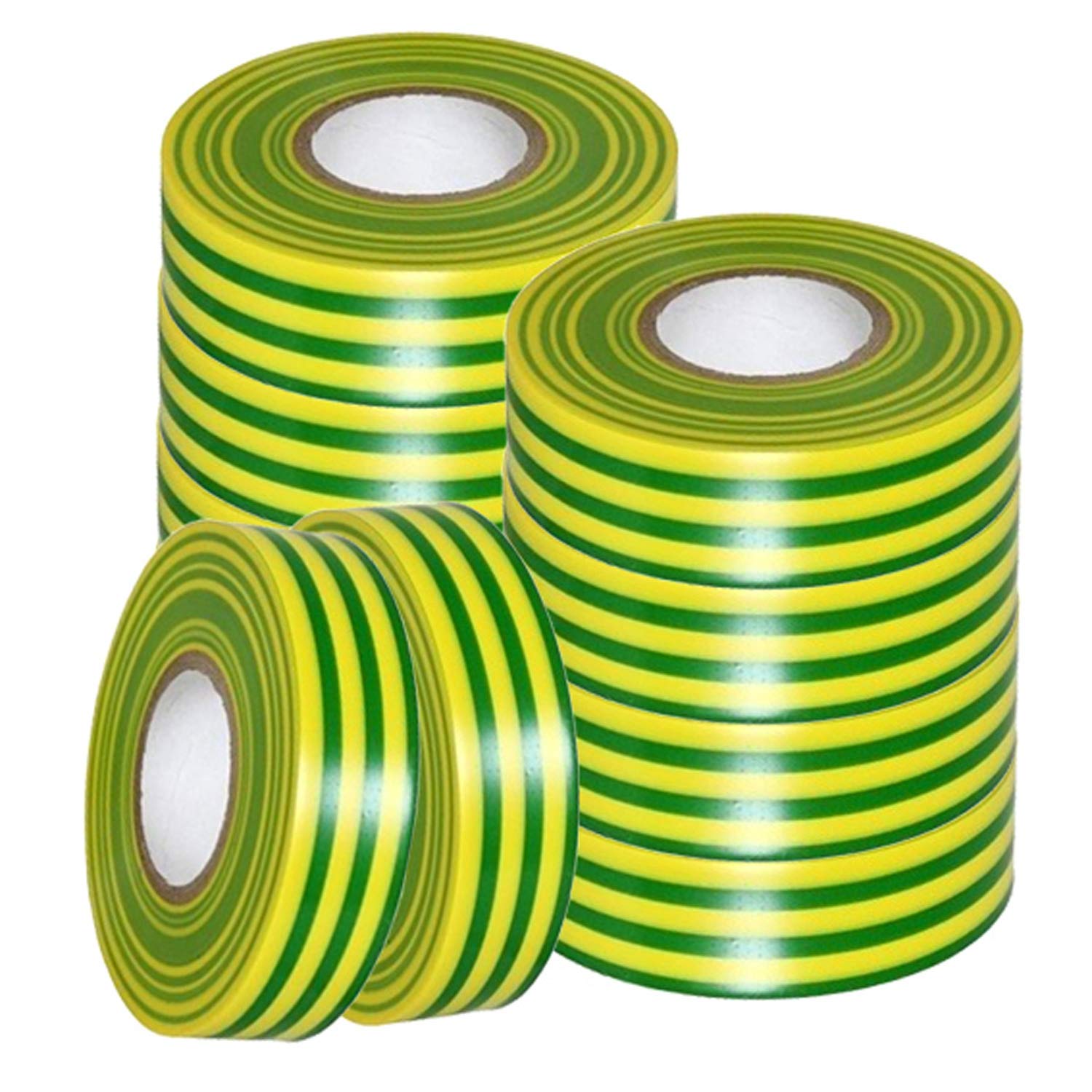 Simpa Set of 10 Earth Electrical PVC Insulation Tape 19mm x 4.5M - Green & Yellow - Professional British Standard