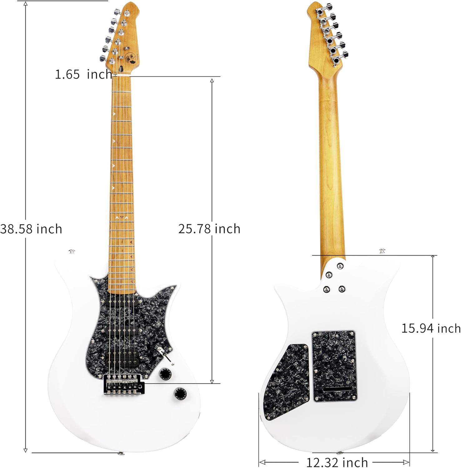 TARIO Electric Guitar 22 Frets, Mahogany Body, Roasted Maple Neck, S-S-H Pickups, 5-Way Switch, Fixed Bridge Solid Body Electric Guitar (White)