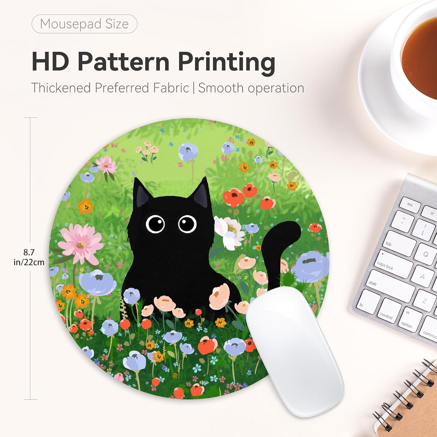 Black cat Round Mouse Pad,Funny Small Mouse Pad with Non-Slip Rubber Base,Mouse Mat,Home Office Decor Desk Accessories,8.7inch Round Mouse Pad 1 image 2