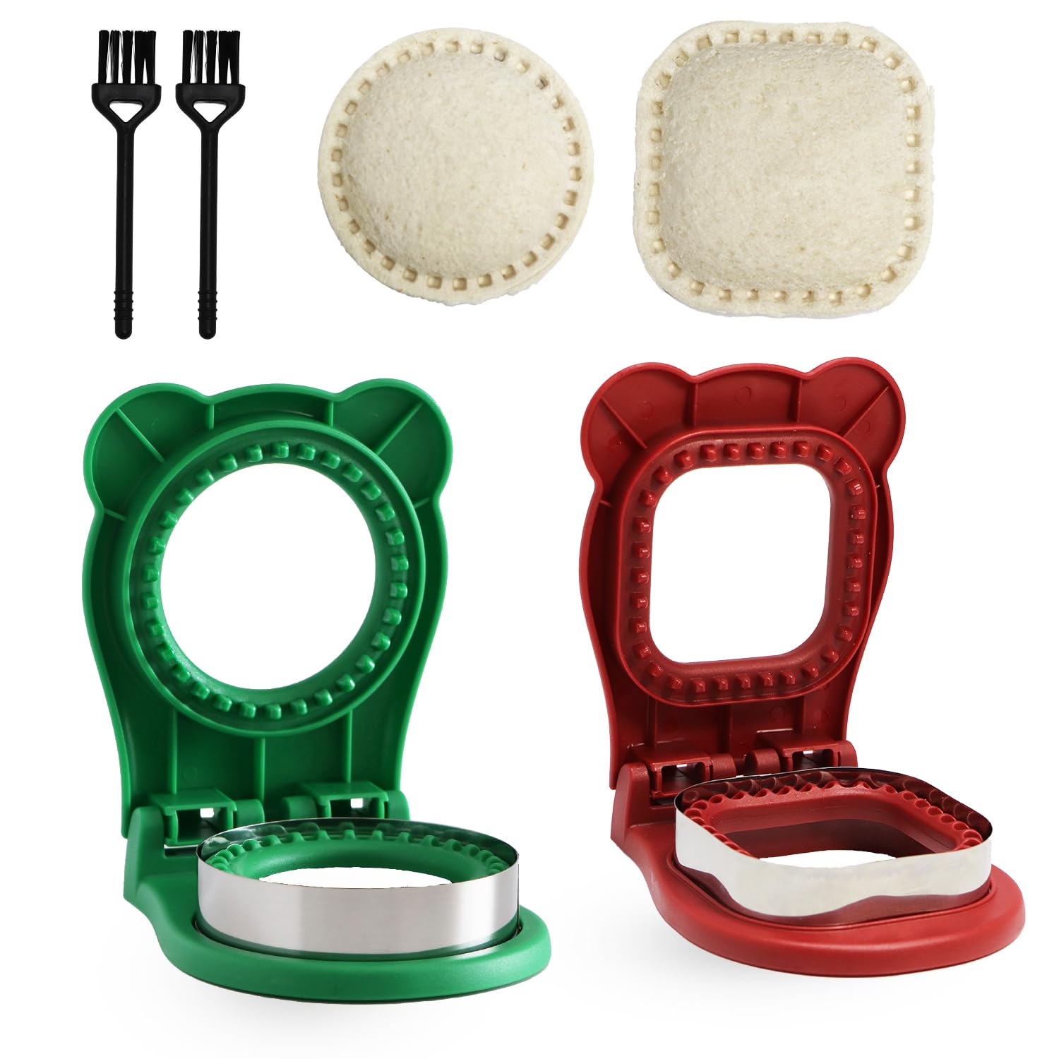 Bahtoiuy 2Pcs Crustless Sandwich Cutter,Square&Round Sandwich Cutter and Sealer,Crustless Sandwich Maker with Brush,Sandwich Sealer for DIY Breakfast Lunch Picnic