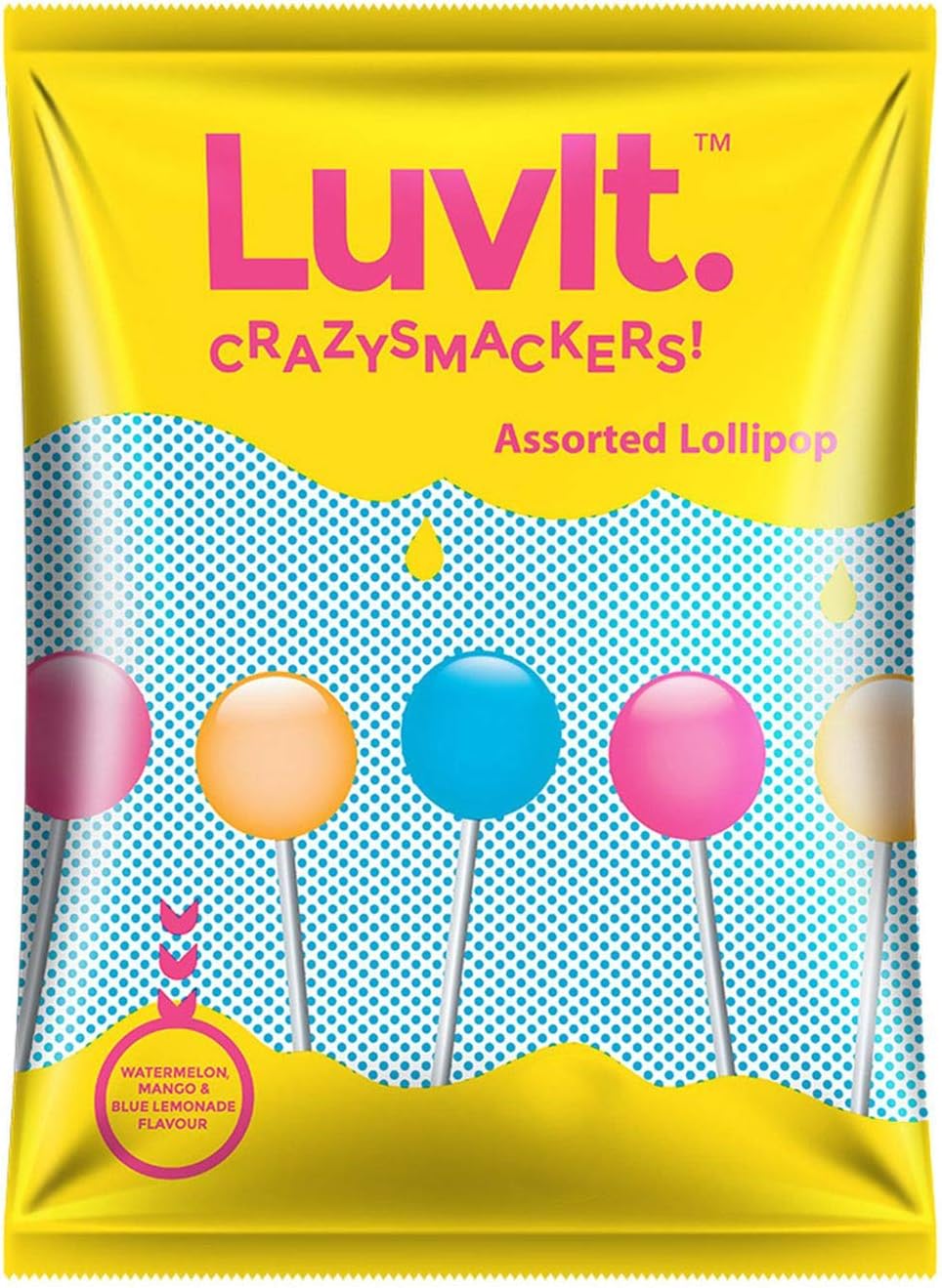 LuvIt Smackers Lollipop Pouch, Fruit Flavoured, 6 Pieces, 60g