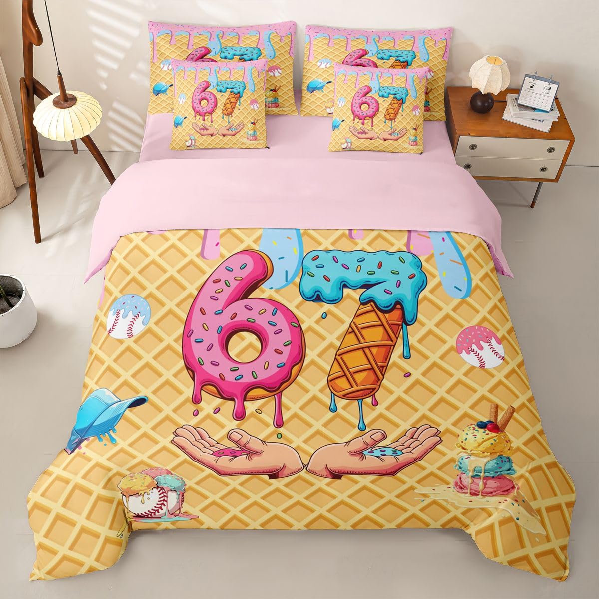 Loussiesd SIX SEVEN 6 7 copripiumino singolo 7 pezzi Baseball set di biancheria da letto per bambini ragazzi ragazze gioco sport letto in una borsa con copripiumino, lenzuola, federe, federe