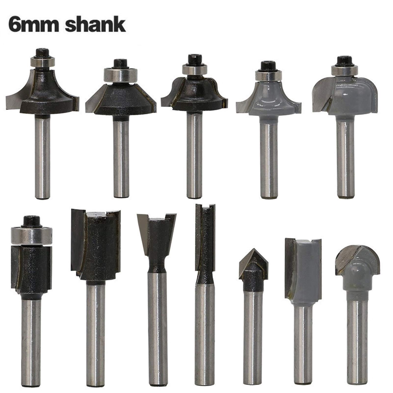12PC / Set 6mm Shank Rounding End Mill Router Jeux de routeurs for Fraises en Bois Coupe-Gorge Outil de Coupe de Gravure Fraises JIYAMI'EN EL