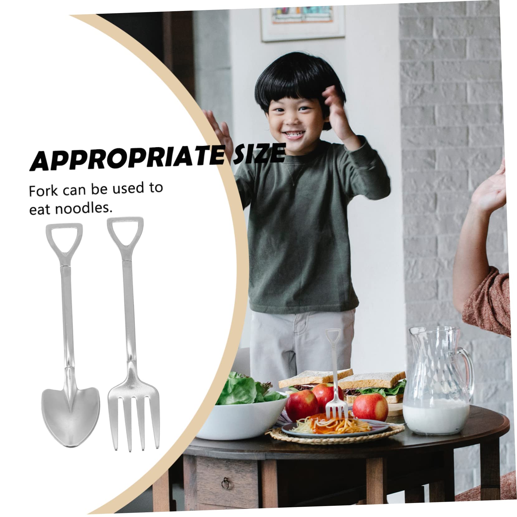 COLLBATH 2pcs Spoon Fork Food Spoon Mini Spoons Shovel Design Spoon Spoons Cocktail Tasting Forks Stainless Flatware Decorative Serving Spoons Design Fork Stainless Steel Silver