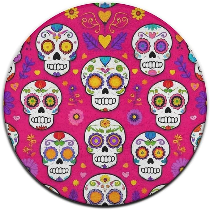 Large Round Area Rug, Fashion Home Decor Mat, Day Dead Mexican Sugar Skull Modern Sofa Yoga Circular Rug, 24inch