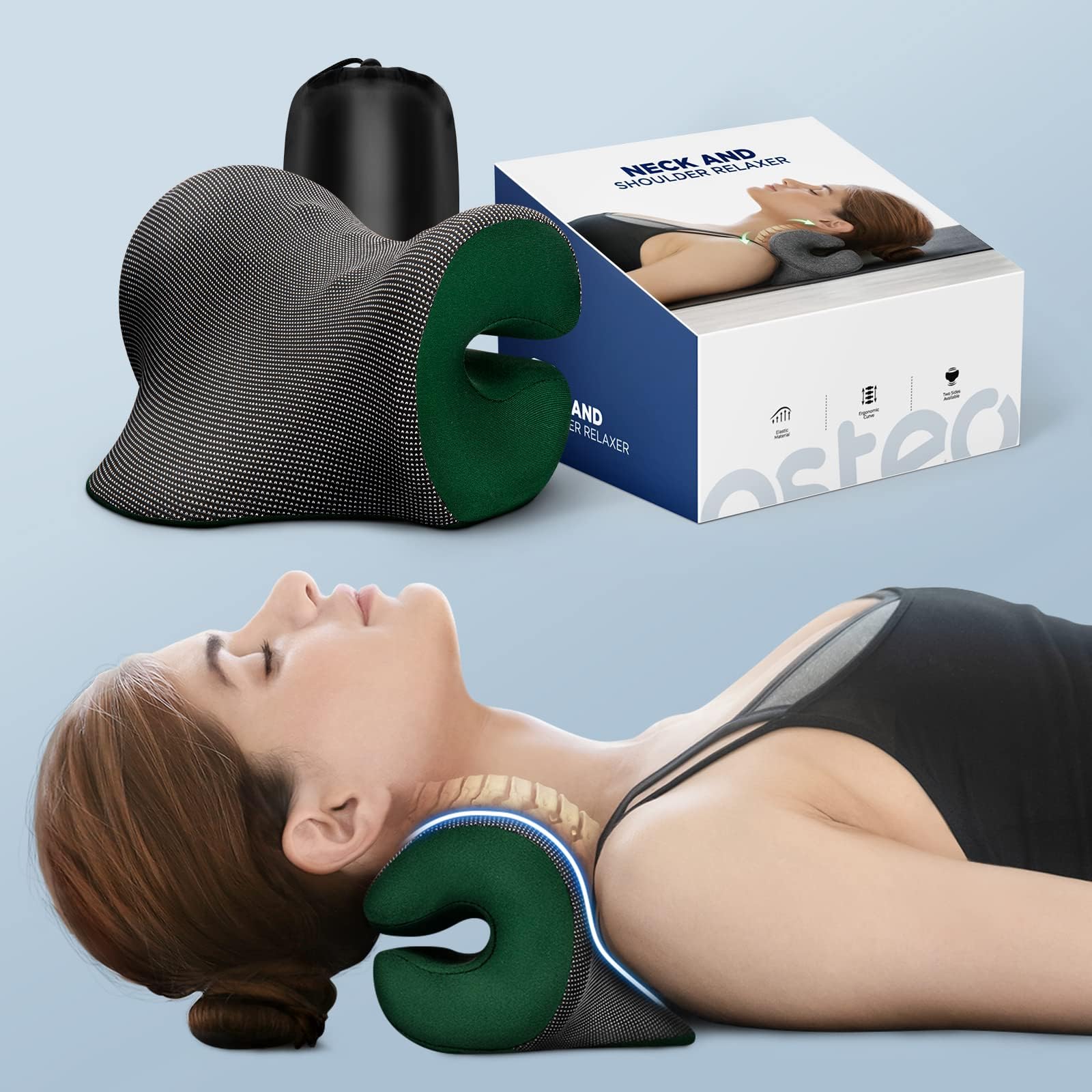 Osteo Neck Stretcher with Magnetic Therapy Cover, 2 Modes[Gentle/Strong] Pain Relief Cervical Traction Device, No Smell Neck and Shoulder Relaxer, Chiropractic Pillow for TMJ Headache Spine Alignment