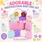 June Garden My First Ensemble de poupée pour bébé en peluche - Comprend 1 Panier et 4 Bébés multiculturels en peluche douce avec des expressions émotionnelles pour les nourrissons et les tout-petits