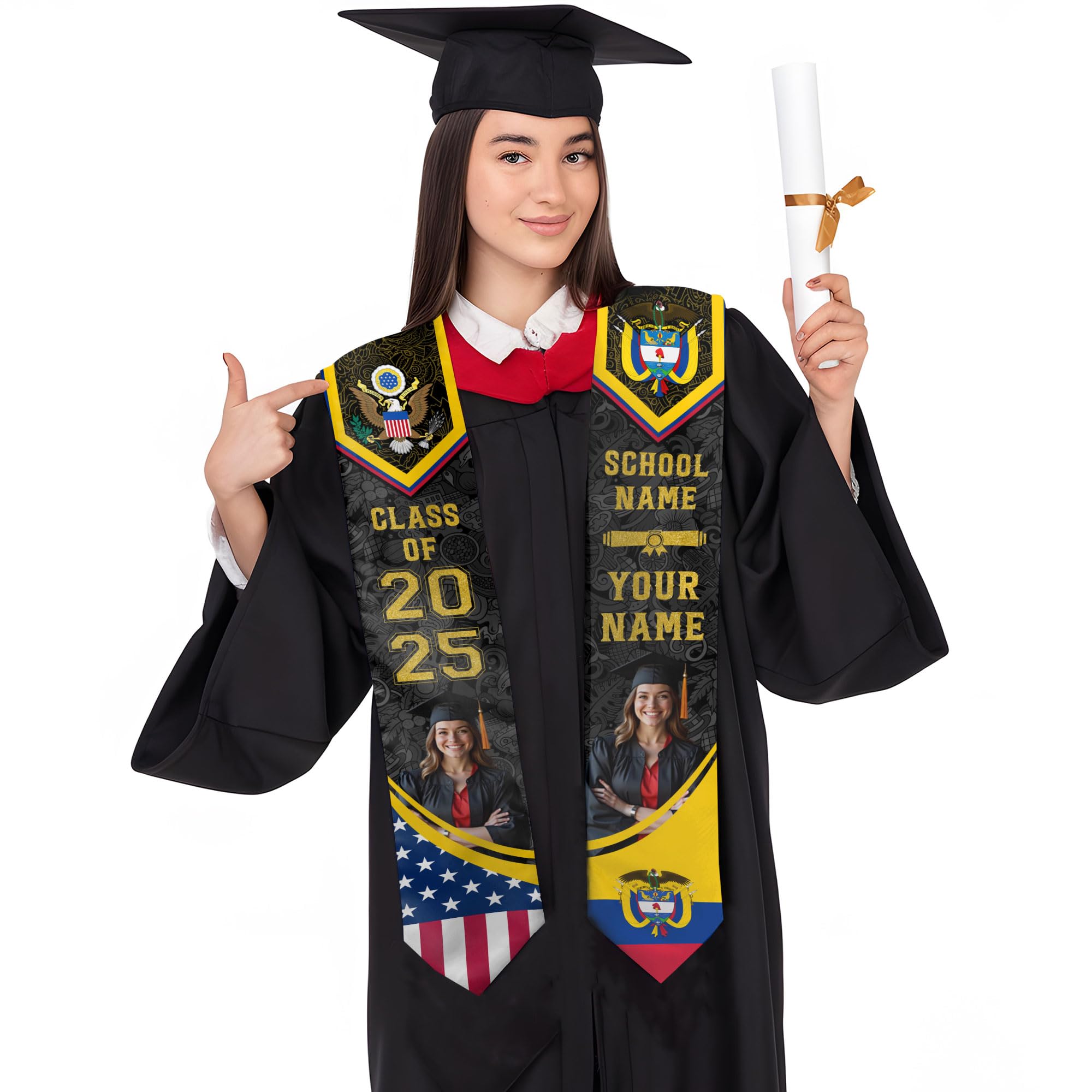 MonkeyVan Personalized Colombia Graduation Sash 2025, Custom Colombian Graduation Stole, Colombia Flag Stole for Class of 2025 Colombia9