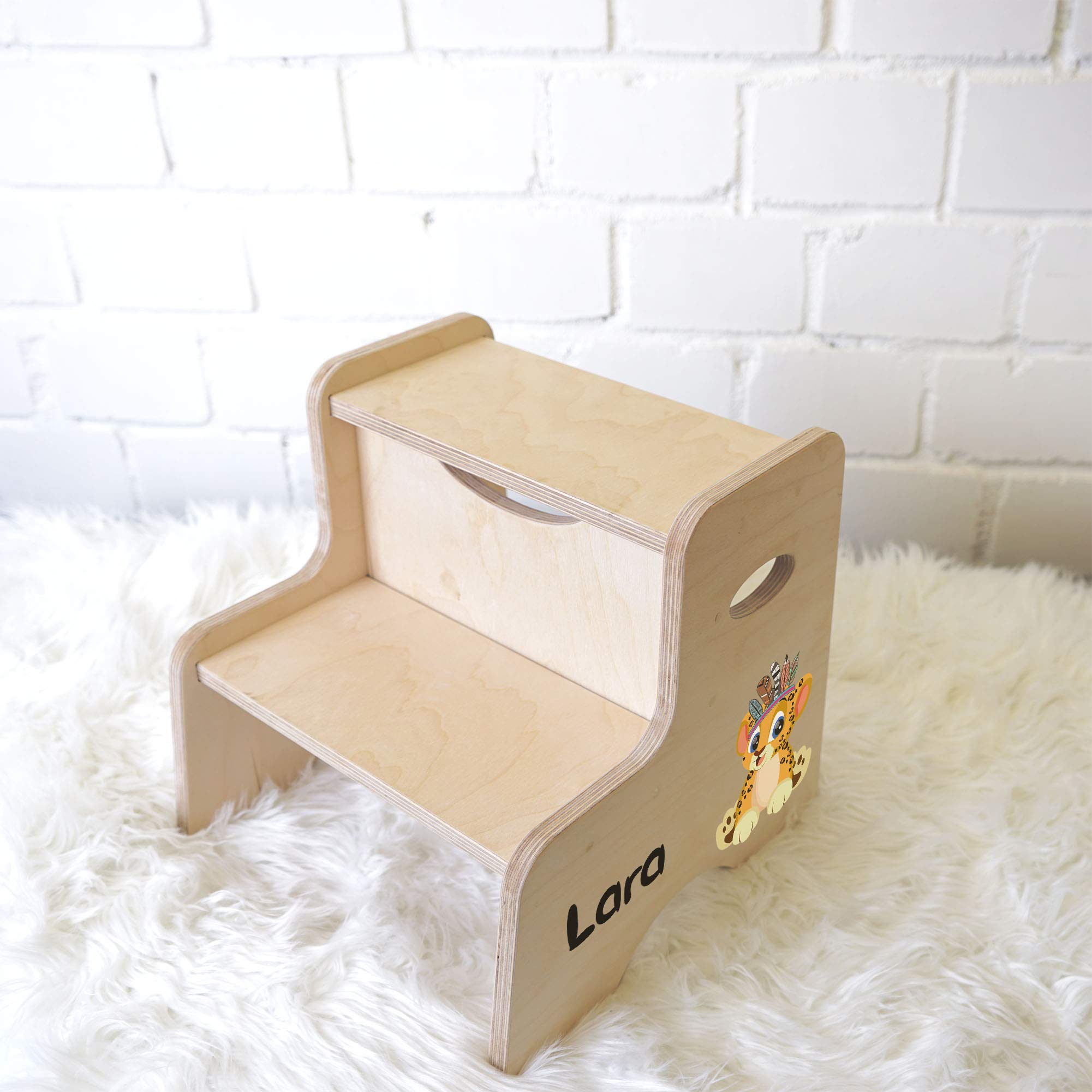Holzura Tritthocker Kinder, Hocker aus Holz für Bad und Küche, Holzhocker personalisierter Toilettenhocker mit Name