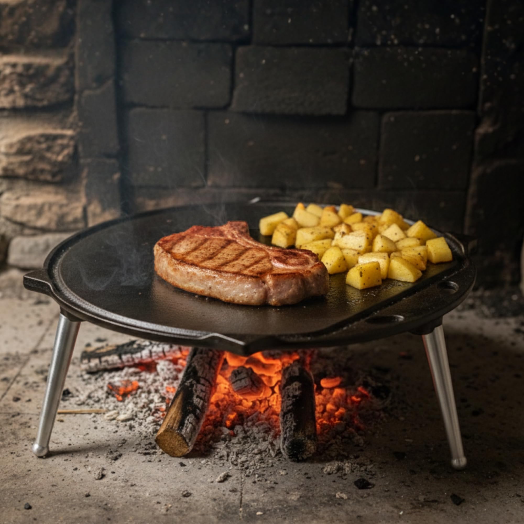 Piastra Ø30 cm in Ghisa smaltata | Per Barbecue Camino Braciere Fornelli e Fuovo vivo | Piedini Regolabili | Compatibile con Weber e similari | Doppia Smaltatura Black di LUNAWAY