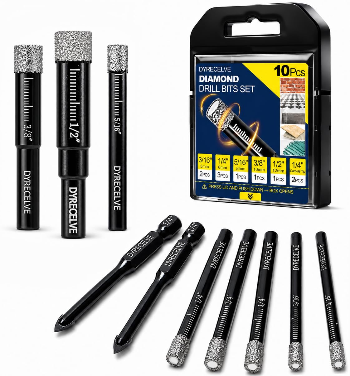 DYRECELVE Masonry Drill Bit Set - 12 Piece -9