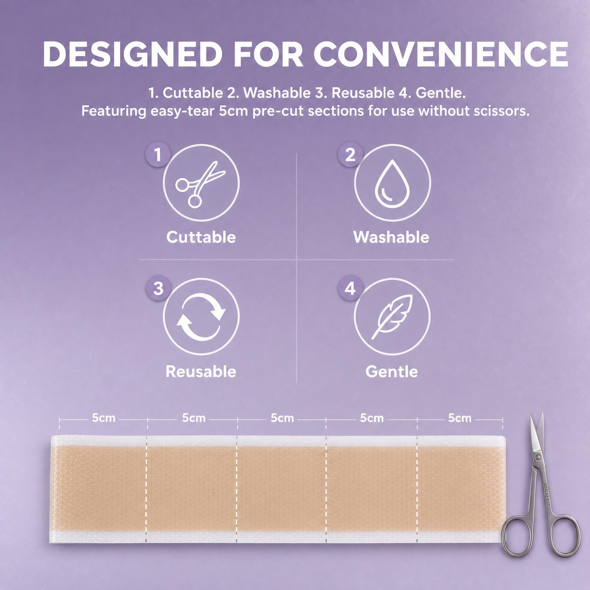 Silikon Narbenpflaster 300 cm x 4 cm mit 10 Alkoholtupfer & 1 Schere, Vorgeschnittenes 5cm Easy-Tear Silicone Scar Tape, Silikonpflaster für Narben, Wiederverwendbar Wasserdicht Narbenroller