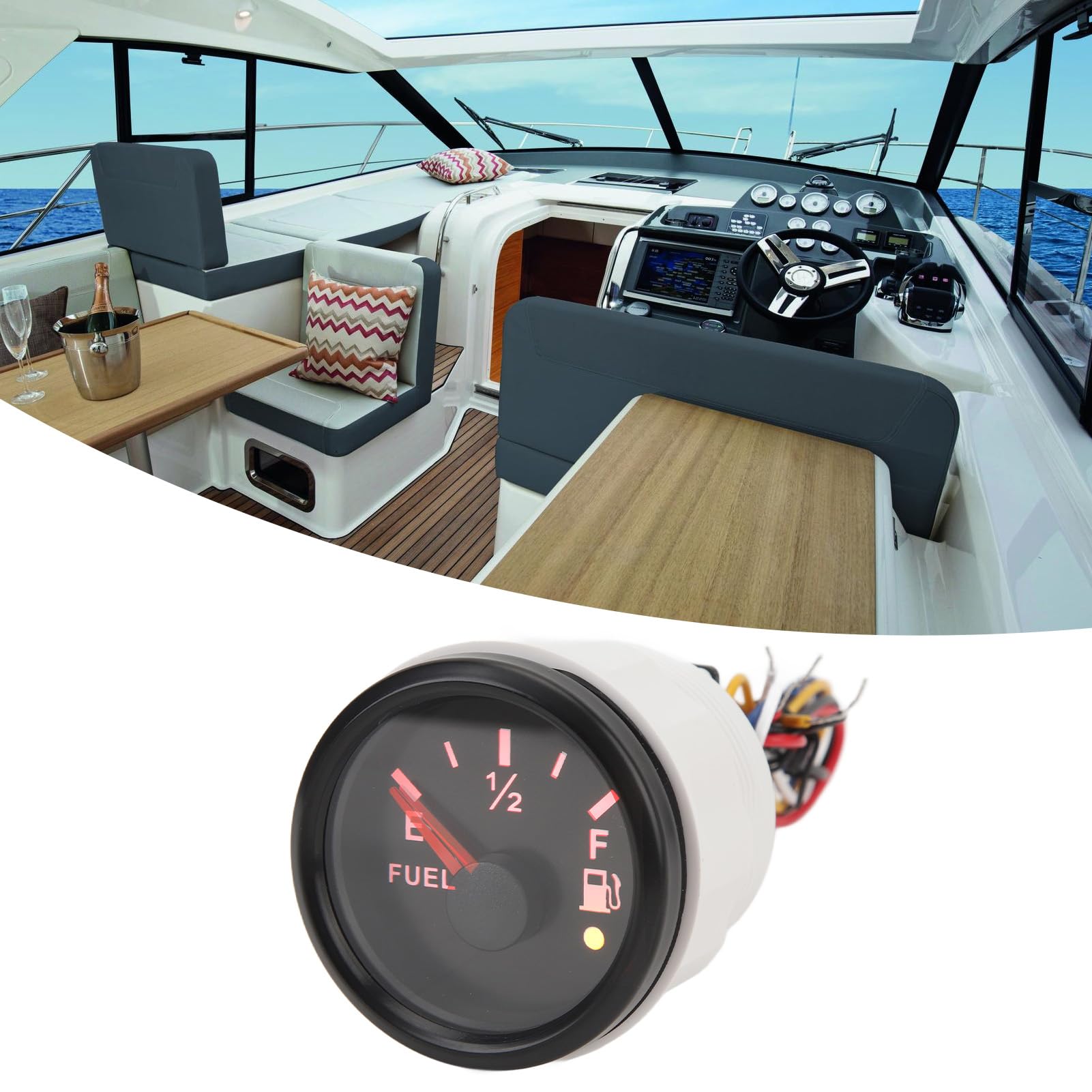 Jauge de Niveau de Carburant Universelle, Numérique, Compteur de Carburant Marin, 52mm, DC9-32V, 240-33ohm, pour Camping-car, Yachts, Bateaux de Pêche (Cadran noir Lunette noire)