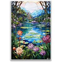 Water Lilies Lily Pad Stained Glass Art Poster - Beautiful Colorful Stained Glass Inspired Digital Art Poster - 12 x 18 Inch Unframed Poster - Premium Poster On 100lb Gloss Paper - Printed In The USA FHJP1024