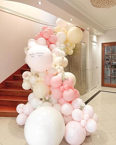 Miniatura 10 de Kit de arco de guirnalda de globos rosados, globo de látex de doble relleno, color rosa claro y blanco, crema, melocotón, diferentes tamaños, 18,