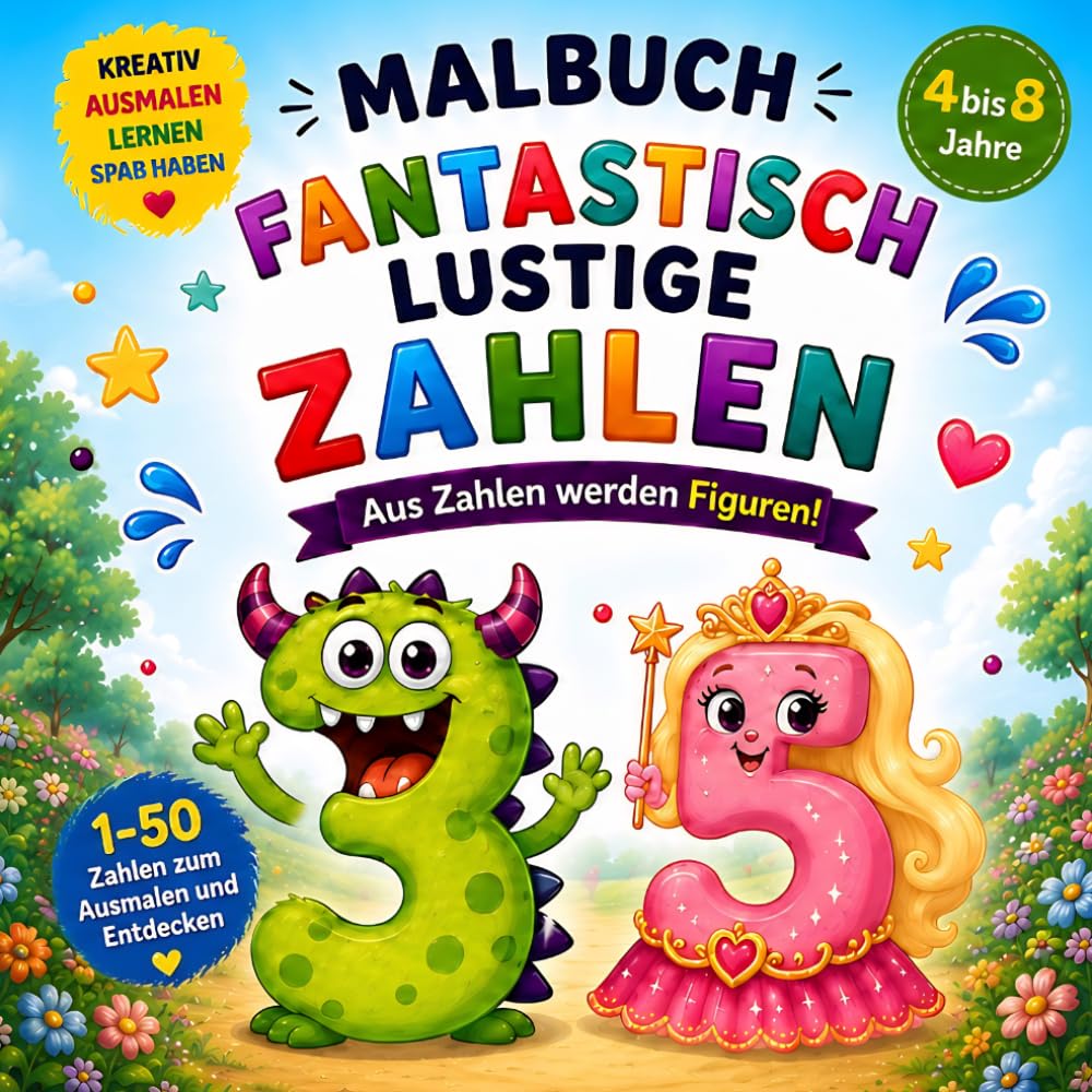 Malbuch für Kinder ab 4 Jahren – Fantastisch lustige Zahlen: Aus Zahlen werden lustige Figuren | Spielerisch Zahlen lernen und kreativ ausmalen für ... zum Geburtstag, Kindertag oder Schulstart