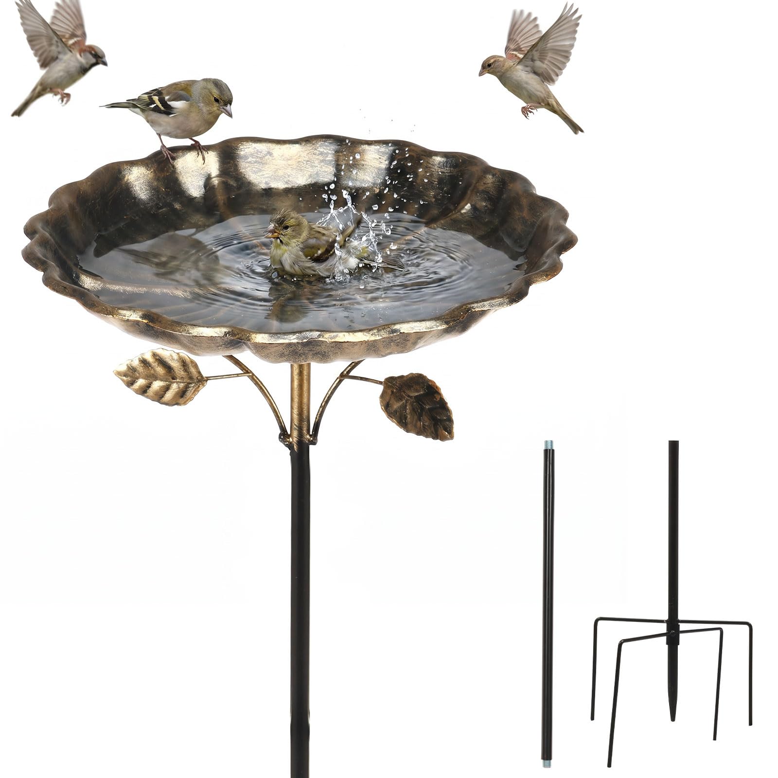 32In Metal Bird Bath for Garden, Vintage Freestanding Birdbaths & Supports,Heavy Duty Bird Bath Feeder Bowl with 5 Pronged Base for Outdoor Garden Yard Decor