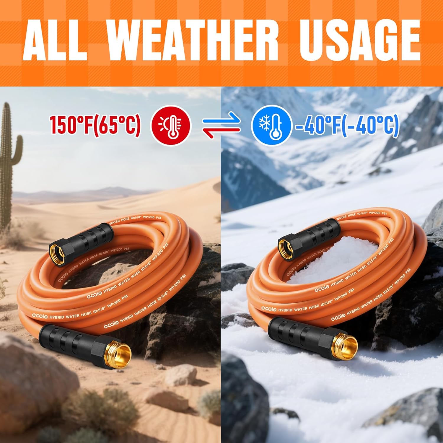 Garden Hose 35 ft x 5/8", NON-EXPANDING Flexible Water Hose, Kink Resistant Lightweight Hybrid Hose, Leakproof Yard Hose with Male to Female Fittings