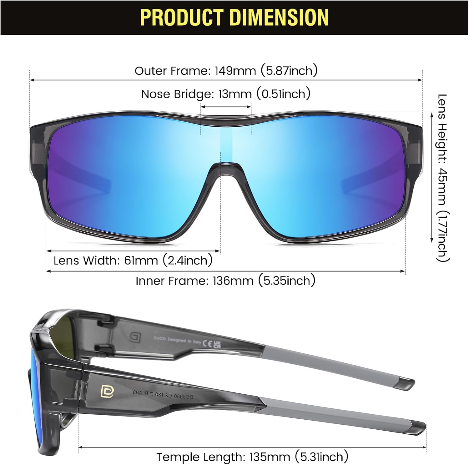 DUCO Sports Polarized Fit Over Sunglasses for Men Women Wrap Around Wear Over Glasses for Cycling Fishing - Image 3