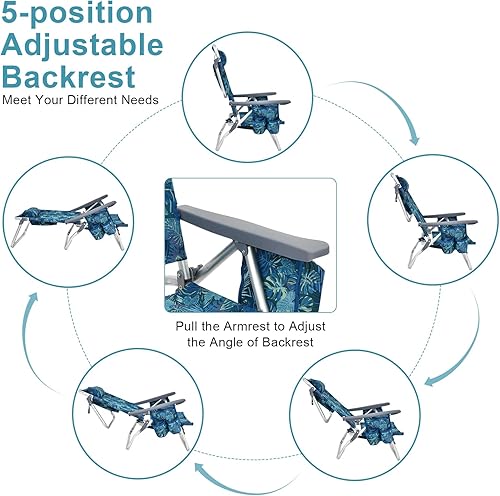 Miniatura 3 de GYMAX Sillas de playa, paquete de 2 sillas de campamento con reposabrazos, bolsa refrigeradora, soporte para tazas, barra de toalla y bolsillos,